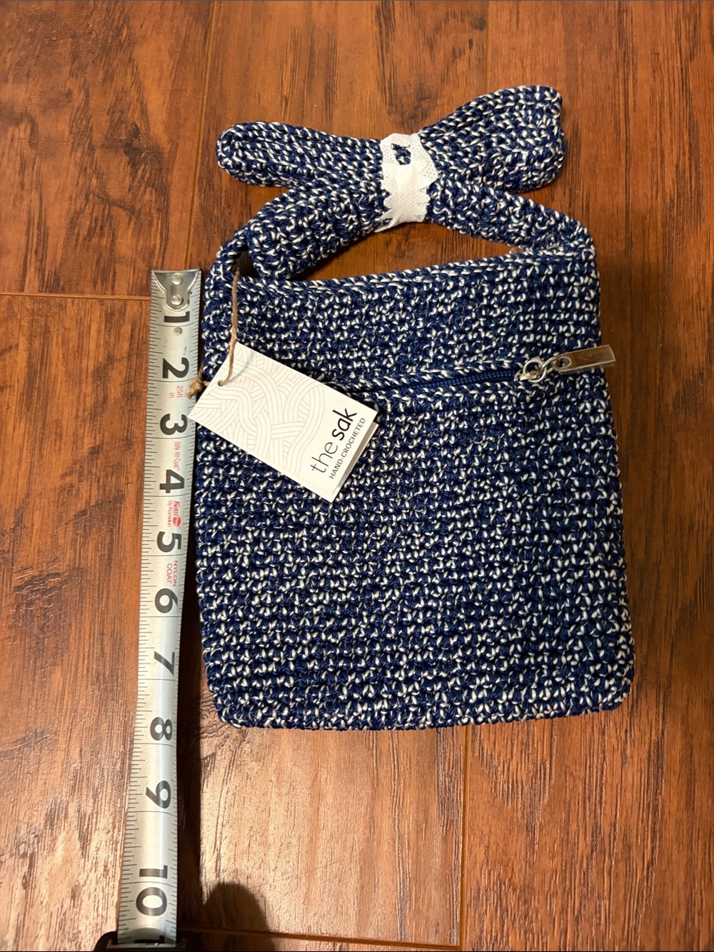 The Sak Navy & White Hand-Crocheted Knit Crossbody Bag